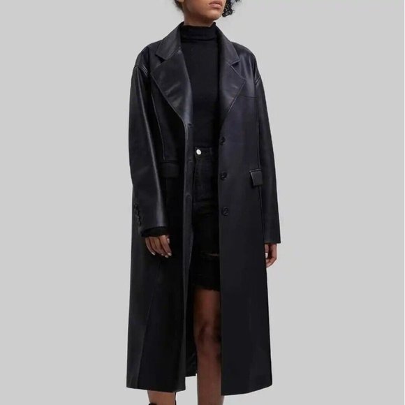 NWT DEPT. ANONYM Faux Leather Coat with Pinched Pleats Size L. b063 - Picture 2 of 7